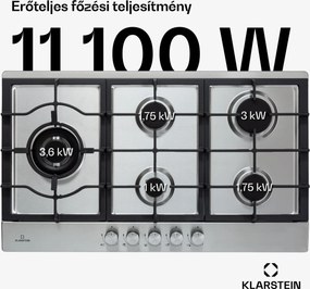 Klarstein Ignito Chef Edition, 5 zóna, gáz főzőlap, 5 égő, Sabaf égők, üvegkerámia felület