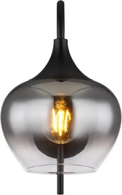 Globo 15548W Fali lámpa fém matt fekete, üveg füstszínű, billenőkapcsolóval, fényirány: lefelé, SZxM: 180x320mm, Mélység: 250mm, nem tartozék: 1x E27 40W 230V