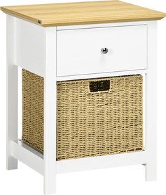 HOMCOM Modern Éjjeliszekrény Tároló Fiókkal és Összecsukható Fonott Kosárral Nappali Hálószobába | Aosom