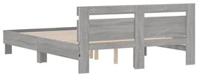 szürke sonoma színű ágykeret fejtámlával és LED-del 150x200 cm