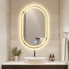 Erga Lyra, ovális LED tükör 40x60cm, 3 fényszín, első és hátsó világítás, páramentes fűtőpárna, ERG-V01-LYRA-4060-CL