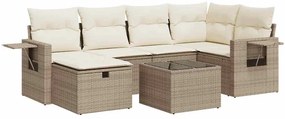 vidaXL 7 részes bézs polyrattan kerti ülőgarnitúra párnákkal
