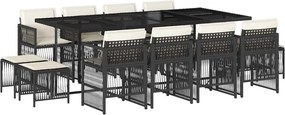 vidaXL 13 részes fekete polyrattan kerti ülőgarnitúra párnákkal