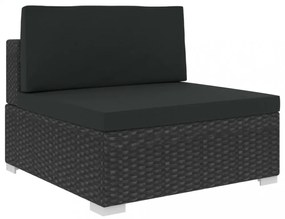 12 részes fekete polyrattan kertibútor-garnitúra párnákkal
