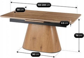 Kihúzható kerámia étkezőasztal 160–200 cm méretben, tölgy színben LIZBONA