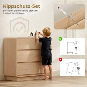 HOMCOM Komód, 6 fiókos büfészekrény, 100 x 38 x 86cm, nappaliba, étkezőbe, natúr fa
