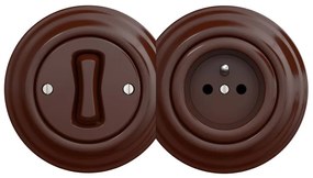 Kliklap - Retro egypólusú 1-es kapcsoló és 230V konnektor kerettel, barna