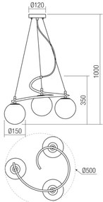 Redo 01-2716 - Csillár zsinóron VOLLEY 3xE14/28W/230V fekete