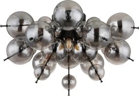 Globo 15633DS Mennyezeti lámpa fém fekete matt, füstszínű üveggömbök, ø: 550mm, M: 280mm, üveggömbök átmérője: 15 x 6 cm, 15 x 10 cm, 3x E14 25W 230V izzók nélkül