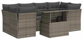 7 részes szürke polyrattan kerti ülőgarnitúra párnákkal