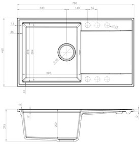 SINK Quality Quality Sink55 mosogató, gránit konyhai mosogató 780x460x215 mm, szürke, SKQ-SINK.D.1KDOL