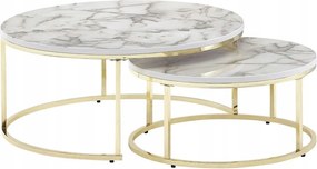 Dohányzóasztalok 2 db-os szett kerek arany és fehér márvány