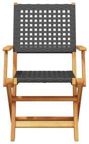 8 db fekete polyrattan és tömör fa összecsukható kerti szék