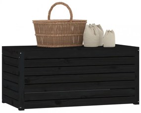 fekete tömör fenyőfa kerti láda 101 x 50,5 x 46,5 cm