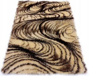 Szőnyeg 200x290 Hálószoba Nappaliba Shaggy Barna Bézs Hosszú Bozontos Haj