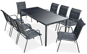 vidaXL 9-részes fekete kültéri acél étkezőkészlet