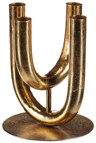 Fém gyertyatartó 4 karral, kúpos gyertyákhoz,arany, 14 x 14 x 18 cm