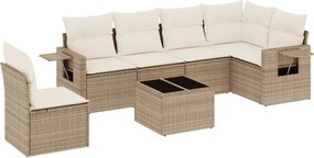 vidaXL 7 részes bézs polyrattan kerti ülőgarnitúra párnákkal