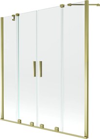 Mexen Velar Duo, 2 szárnyas eltolható kádparaván 150 x 150 cm, 8mm átlátszó üveg, arany fényes profil, 896-150-000-02-50