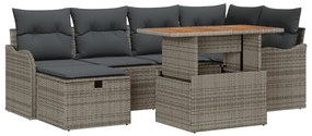 7 Darabos Kert Sofa Szett Levehető Párnákkal Szürke Poli Rattan