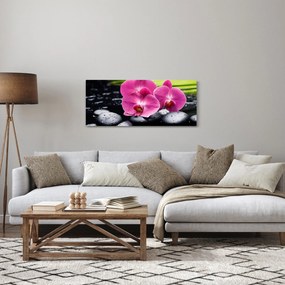 Kép - Rózsaszín orchidea pálmalevéllel (120x50 cm)