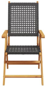 6 db fekete polyrattan és tömör fa dönthető kerti szék