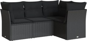 vidaXL 4 részes fekete polyrattan kerti ülőgarnitúra párnákkal