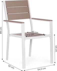 Kerti szék, MultiGarden YC-051KD-4-5, fehér/szürke, 54,5 x 52 x 89 cm, acél keret, HDPE ülő- és háttámla, 150 kg teherbírás, 2 db-os szett