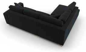 Fekete bársony kinyitható tárolóhelyes sarokkanapé (bal oldali-L alakú) Kyoto – Cosmopolitan Design