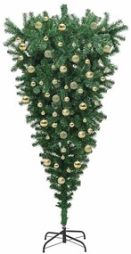 Felfelé álló műfenyő, világítással, gömbökkel Zöld 210 cm PVC