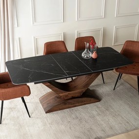 ALICANTE asztal 160–200 cm, fekete márvány / dió