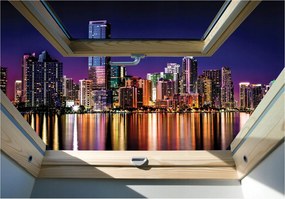 Éjszakai fotótapéta Megalopolis az ablak mögött Város Panoráma 350x250 +ragasztó