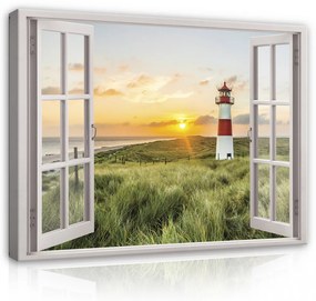 Vászonkép, Kilátás az ablakból, világítótorony, 100x75 cm méretben