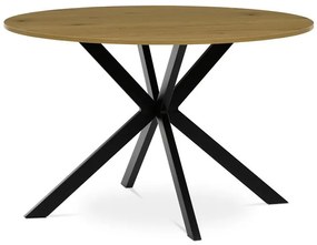Masă rotundă de dining, culoare stejar sălbatic. Dimensiuni: 120x75 cm. Blat din MDF, cadru metalic