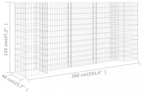 H alakú acéldrót virágtartó gabion 260 x 40 x 120 cm