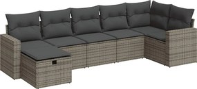 vidaXL 7 részes szürke polyrattan kerti ülőgarnitúra párnákkal