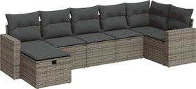 vidaXL 7 részes szürke polyrattan kerti ülőgarnitúra párnákkal
