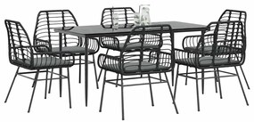 vidaXL 7 részes fekete polyrattan üveg kerti étkezőgarnitúra párnákkal
