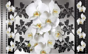 Fotótapéta Orchideák és szürke damaszk minta 350x250 Elegáns virágok +ragasztó