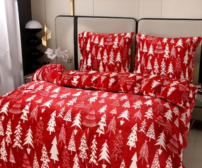Mikroplüss ágyneműhuzat CHRISTMAS TREES piros Ágyneműhuzat mérete: 2 db 70 x 90 cm | 200 x 220 cm