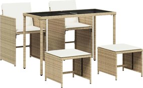vidaXL 5 részes bézs polyrattan kerti étkezőgarnitúra párnákkal