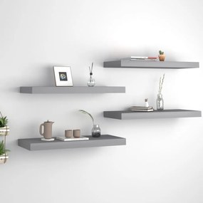 4 db szürke MDF lebegő fali polc 60 x 23,5 x 3,8 cm