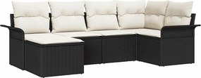 vidaXL Kerti Kanapé Szett tárolóval 6 pcs Fekete polirattan