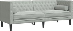 vidaXL 3 személyes világoszöld bársony Chesterfield kanapé párnákkal