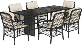 vidaXL 7 részes fekete polyrattan kerti étkezőgarnitúra párnával