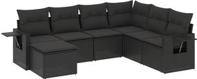vidaXL 7 részes fekete polyrattan kerti ülőgarnitúra párnával