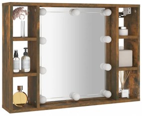 füstös tölgy színű tükrös szekrény LED-ekkel 76 x 15 x 55 cm
