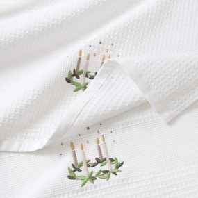 Goldea karácsonyi hímzett waffle konyharuha - adventi koszorú fehér alapon 50 x 70 cm