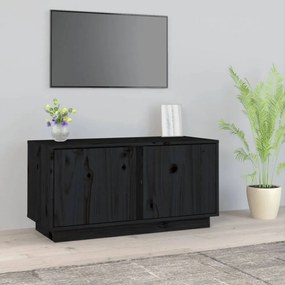 Fekete tömör fenyőfa tv-szekrény 80 x 35 x 40,5 cm