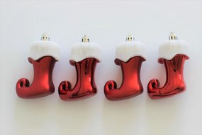 Piros függeszthető karácsonyfadísz csizmák 8cm 4db